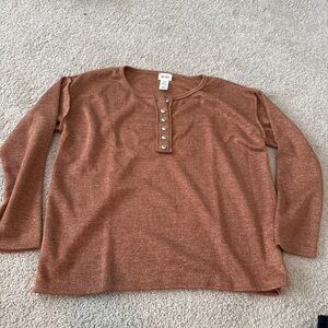BIBI Rusty Copper Henley Sweater with Button Placket